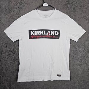 Kirkland Signature Mens Medium White Graphic Logo T-Shirt Cotton Tee